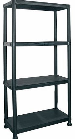 4 TIER BLACK PLASTIC SHELVING UNIT STORAGE SHELVES RACK