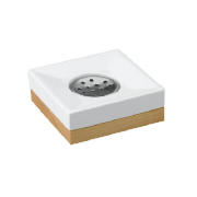 White Ceramic and Wood Soap Dish