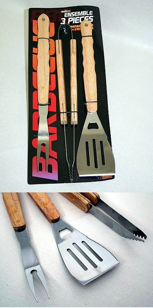 3 Piece Wood/SS BBQ Set