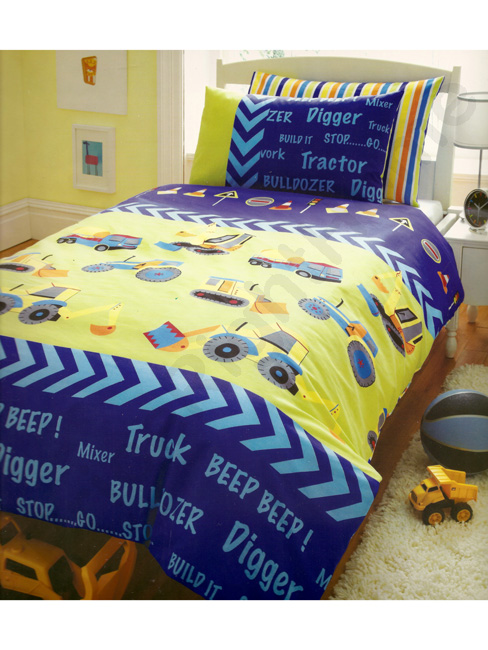 Diggers Single Duvet Cover and Pillowcase Set