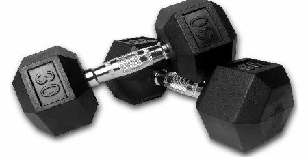 Body Power 20Kg Rubber Hex Dumbbells (x2)