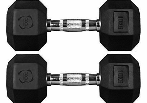 Hex Dumbbell Set (2 - 30kg) - Rubber Dumbbell Home Gym Equipment for Bodybuilding, Crossfit, Strength and Fitness Training by Body Revolution (10 kg set)