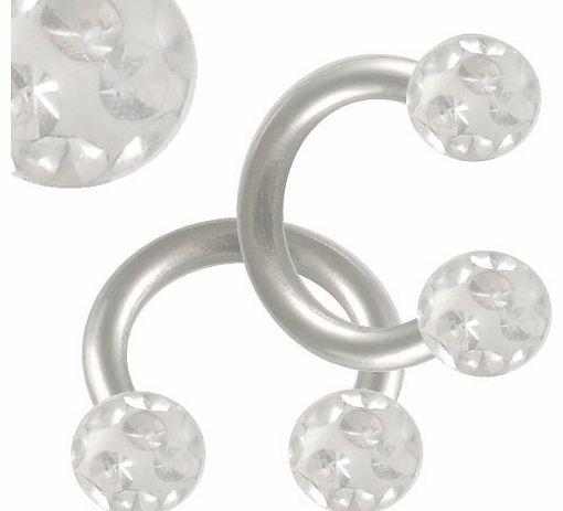 16g 16 gauge 1.2mm 1/4 6mm steel eyebrow lip bars ear tragus horseshoe rings circular barbells Clear Crystal Ferido balls EABP Body Piercing Jewellery 2pcs