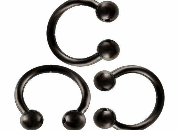 3Pcs 14g 14 gauge 1.6mm 3/8 10mm black color anodized steel circular barbell eyebrow bar lip tragus horseshoe rings AIAN Pierced Body Jewellery