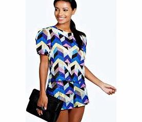 Abbey Aztec Print Organza Box Shape Crop Top -