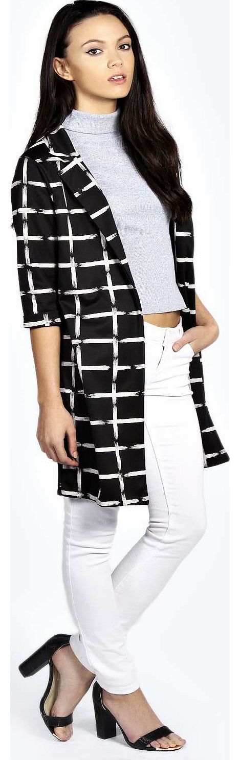 Abbie Grid Print Duster Coat - black azz18605