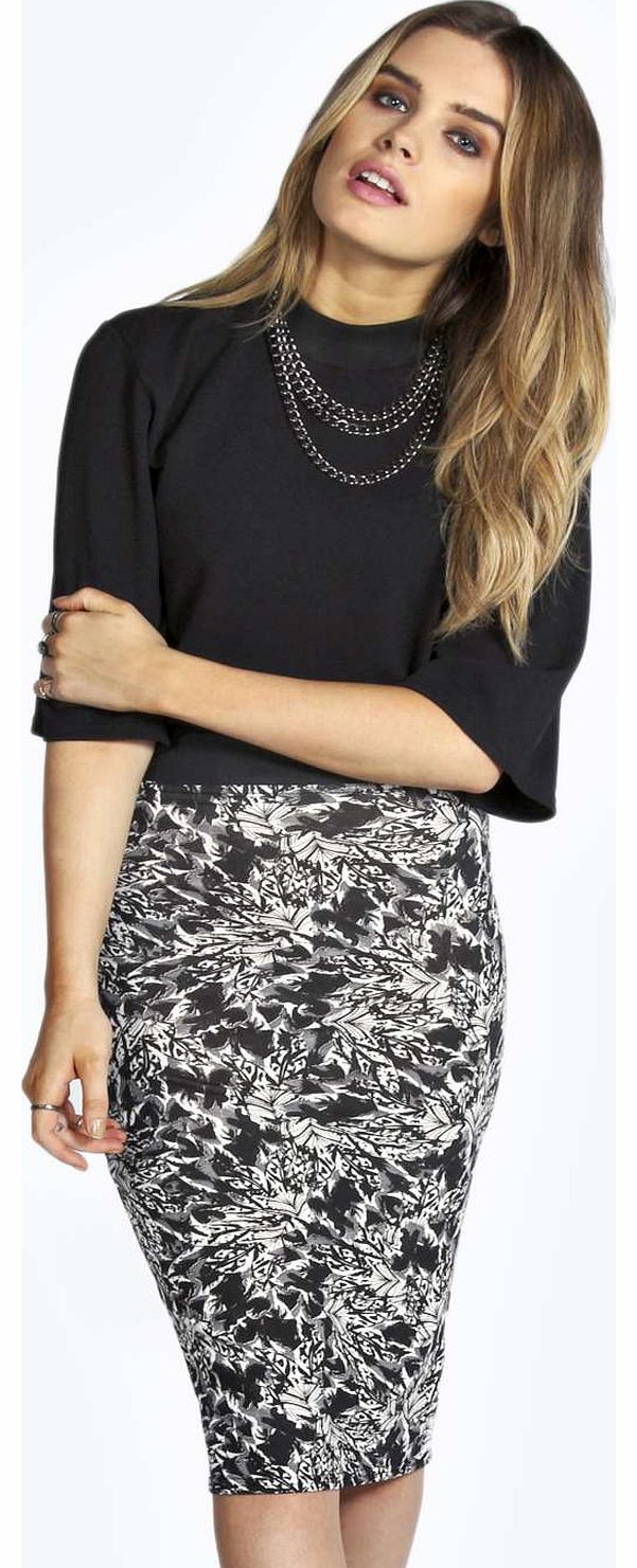 Abby Abstract Print Elastic Waist Midi Skirt -