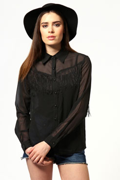 Alex Open Back Tassel Chiffon Blouse Female