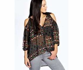 Amanda Cut Out Shoulder Nordic Aztec Print