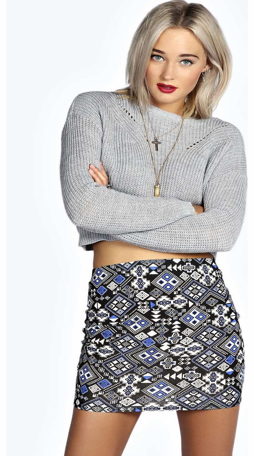 Amelia Aztec Print Mini SKirt - blue azz16881