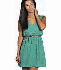 Amy V Front Sleeveless Skater Dress - bottle