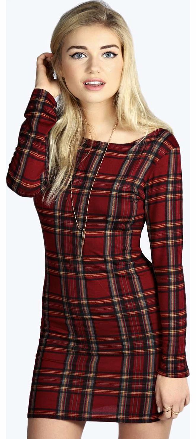 Anabelle Tartan Long Sleeve Bodycon Dress -