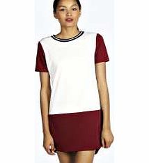 Angie Colour Block Rib Shift Dress - wine azz22984