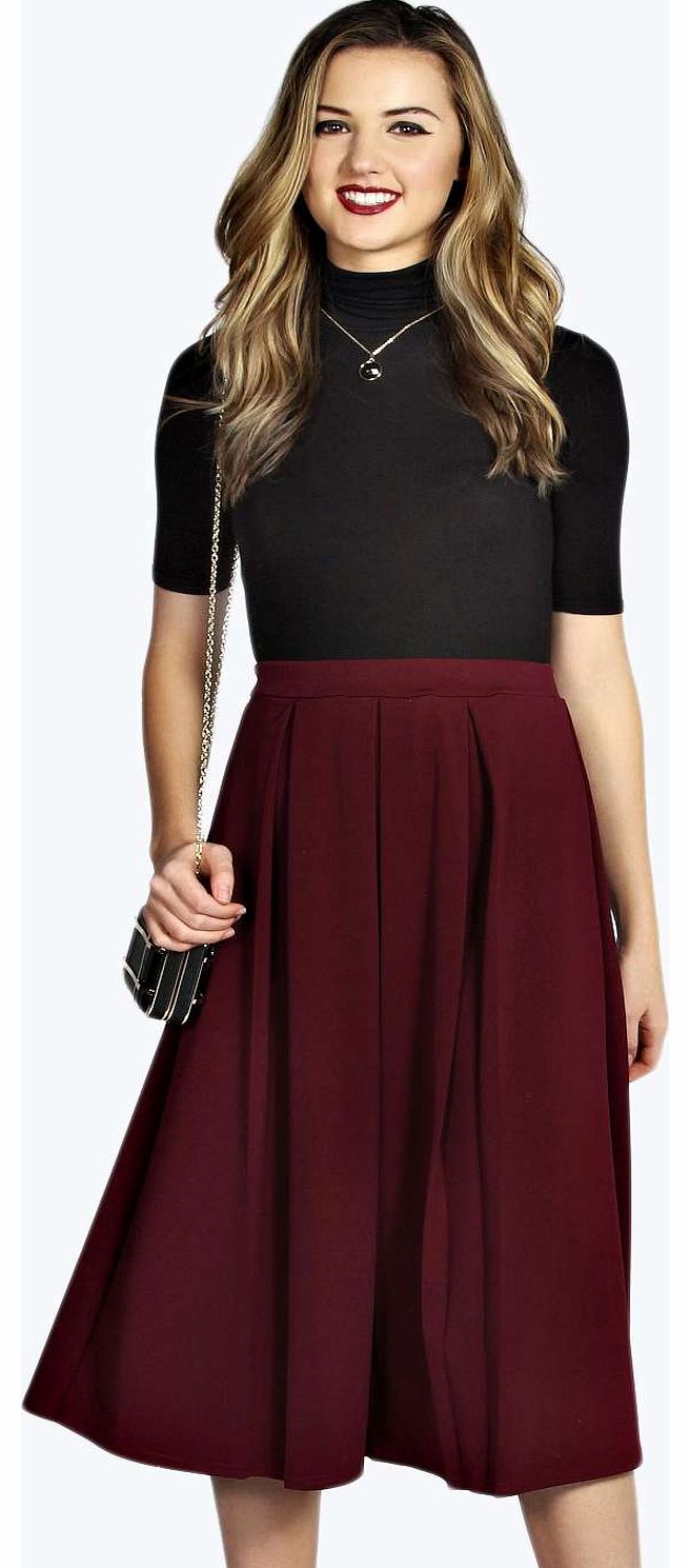Beaanna Box Pleat Midi Scuba Skater Skirt -