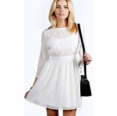 Belinda Embroidered Chiffon Skater Dress - cream