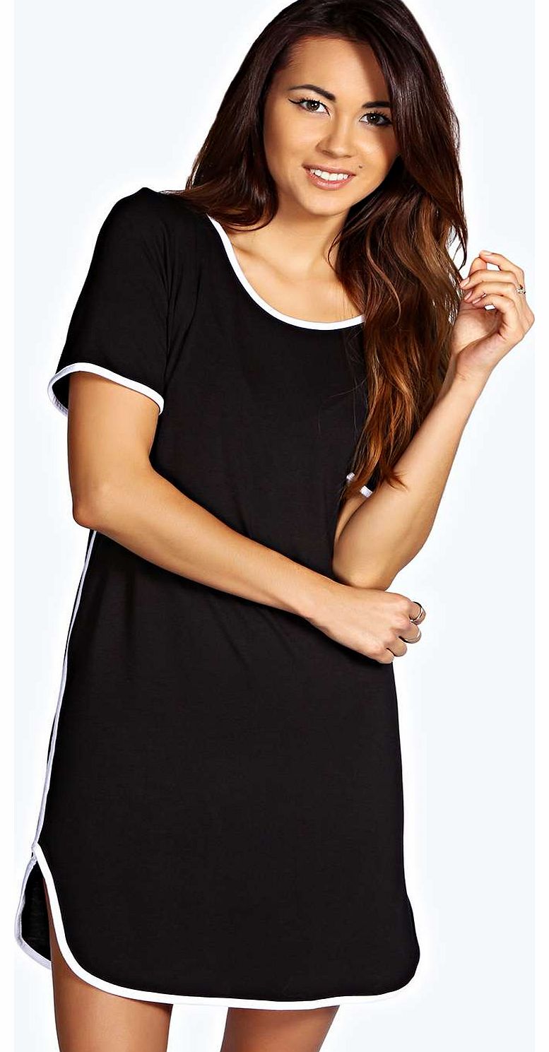 Bella Contast Curved Hem TShirt Dress - black