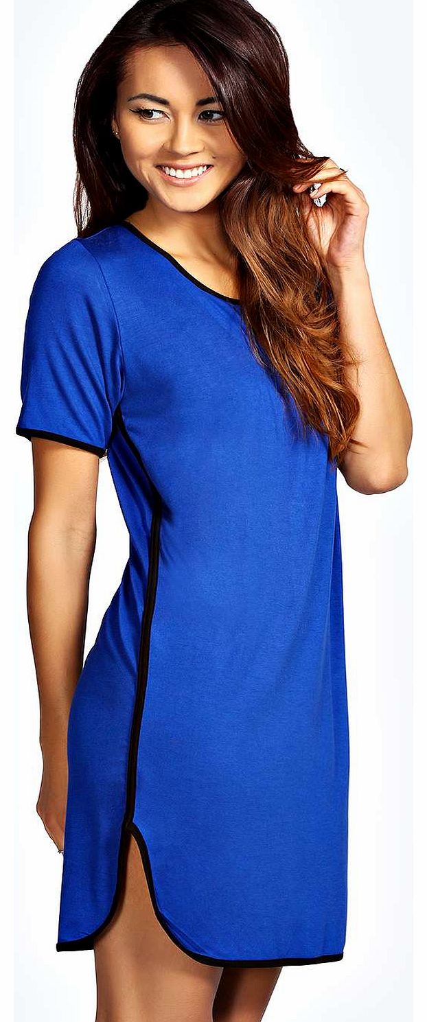 Bella Contast Curved Hem TShirt Dress - cobalt