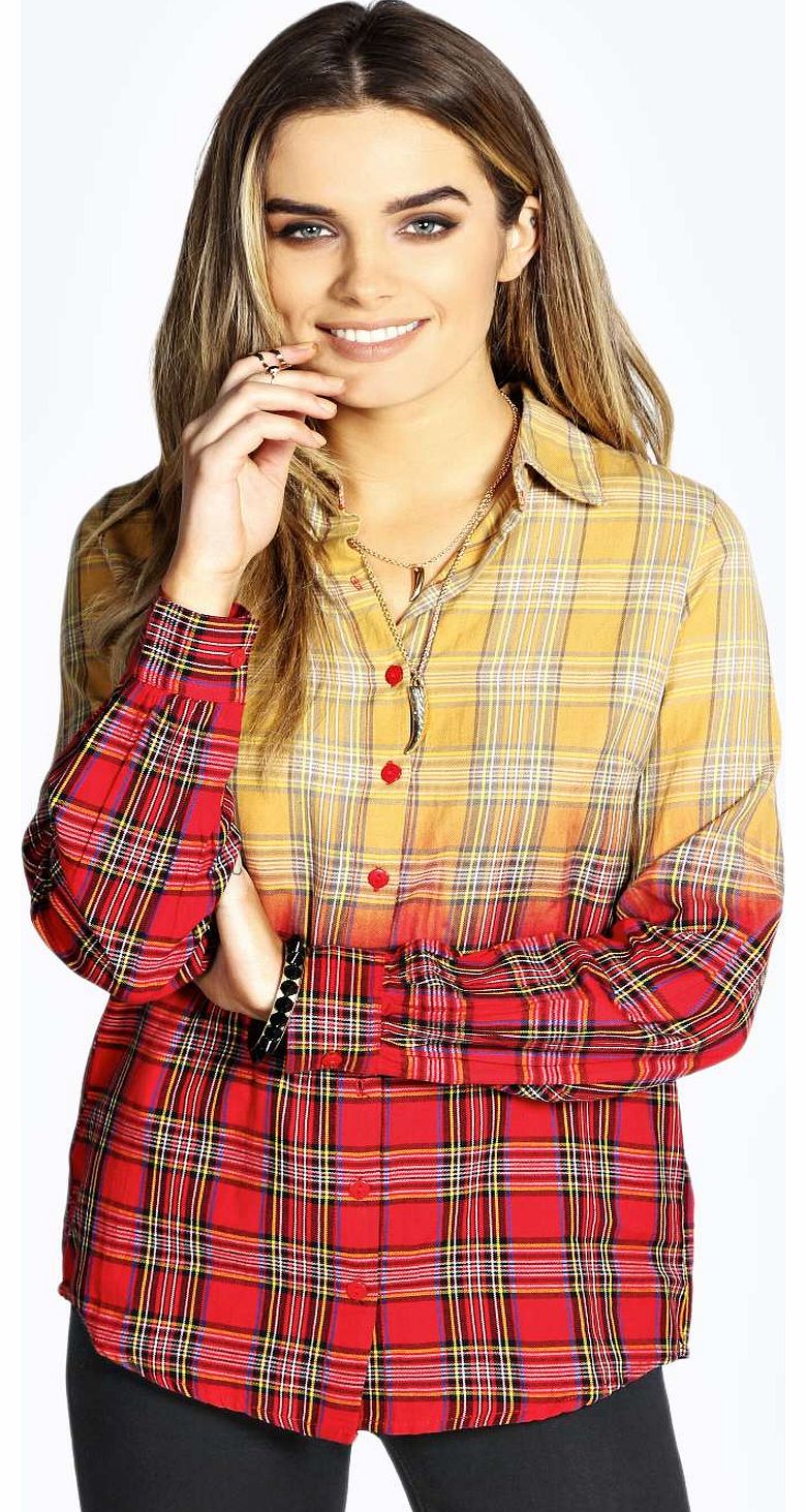 Belle Dip Dye Checked Shirt - red azz18704