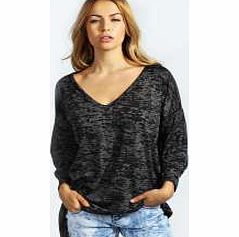 Cadence Oversized Slub V Neck 3/4 Sleeve Tee -