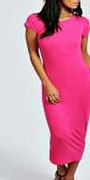 Cap Sleeve Jersey Bodycon Midi Dress - cerise