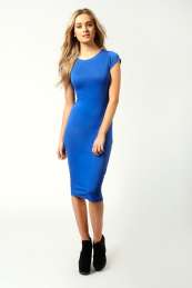 Cap Sleeve Jersey Bodycon Midi Dress - cobalt