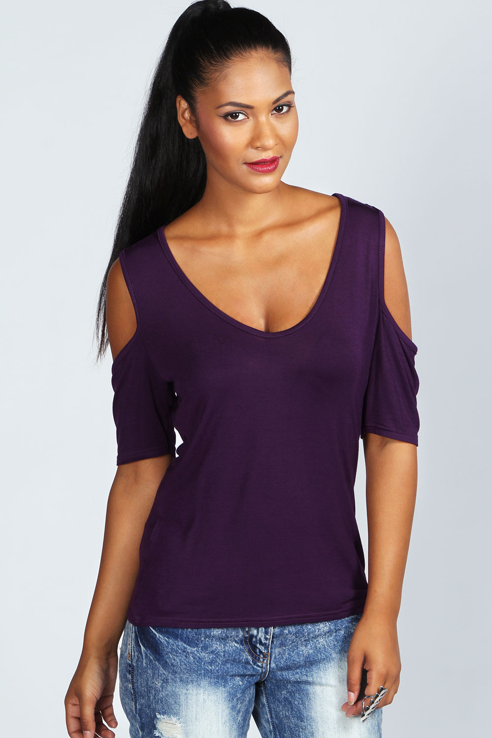 Carly Cold Shoulder T-Shirt - grape