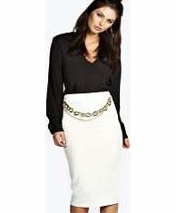 boohoo Chain Front Scuba Midi Skirt - ivory azz14872