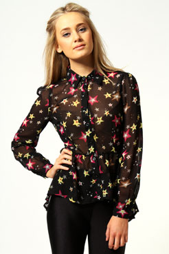 Charley Star Print Chiffon Peplum Blouse Female