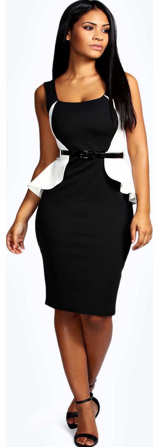 Charlotte Monochrome Peplum Dress - black azz18453