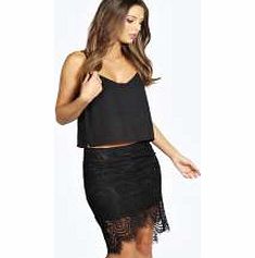 Chelsea Eyelash Lace Curved Hem Midi Skirt -