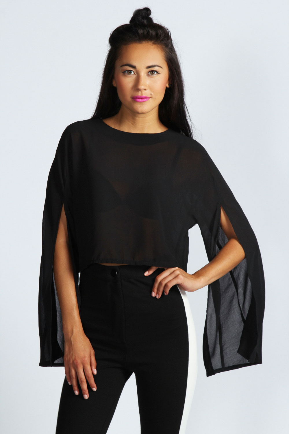 Coco Split Sleeve Woven Blouse - black