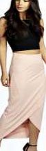 boohoo Crepe Slice Front Wrap Long Midi Skirt - blush