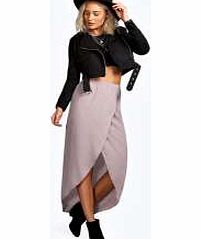 boohoo Crepe Wrap Over Midi Skirt - grey azz16221