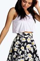 boohoo Daisy Print Scuba Skater Skirt - black azz08159