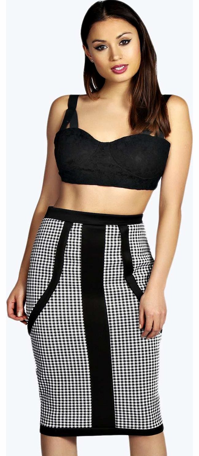 Danni Dogtooth Panelled Scuba Midi Skirt - black