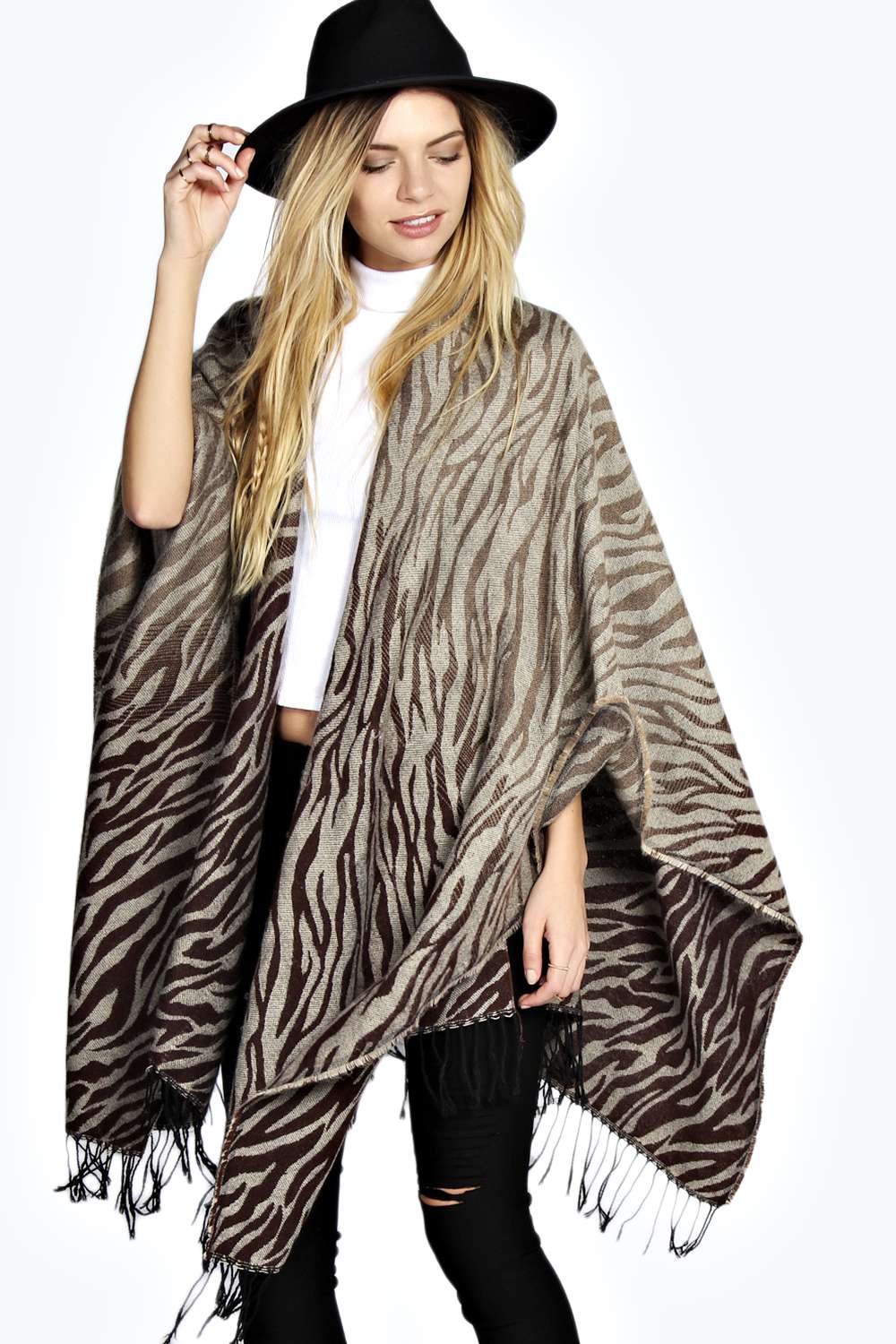 Delia Zebra Print Blanket Wrap - brown