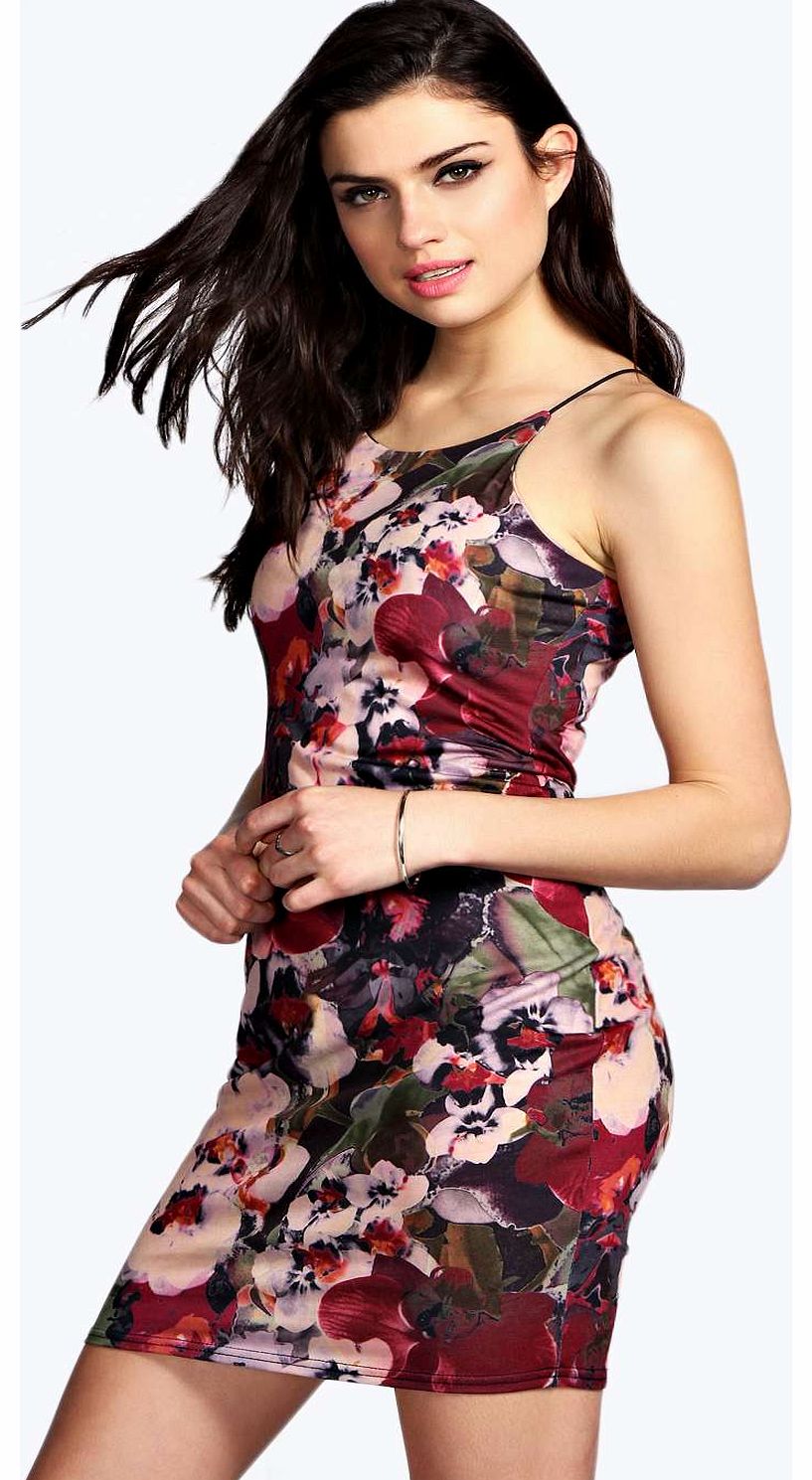 Ella Floral Print Strappy Bodycon Dress - multi