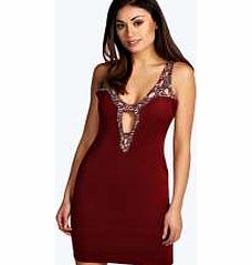 Embellished Bodycon Dress - berry azz24460