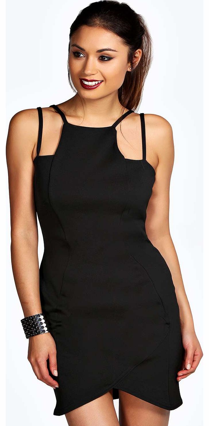 Esme Strappy Neckline Wrap Bodycon Dress - black