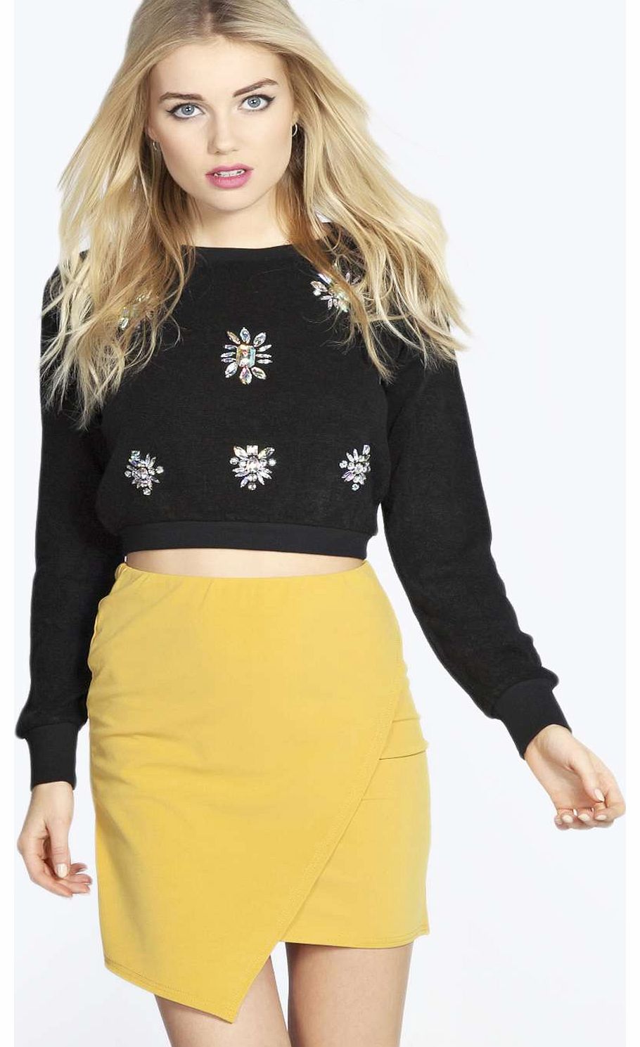 Evie Asymmetric Wrap Mini Skirt - mustard azz17660