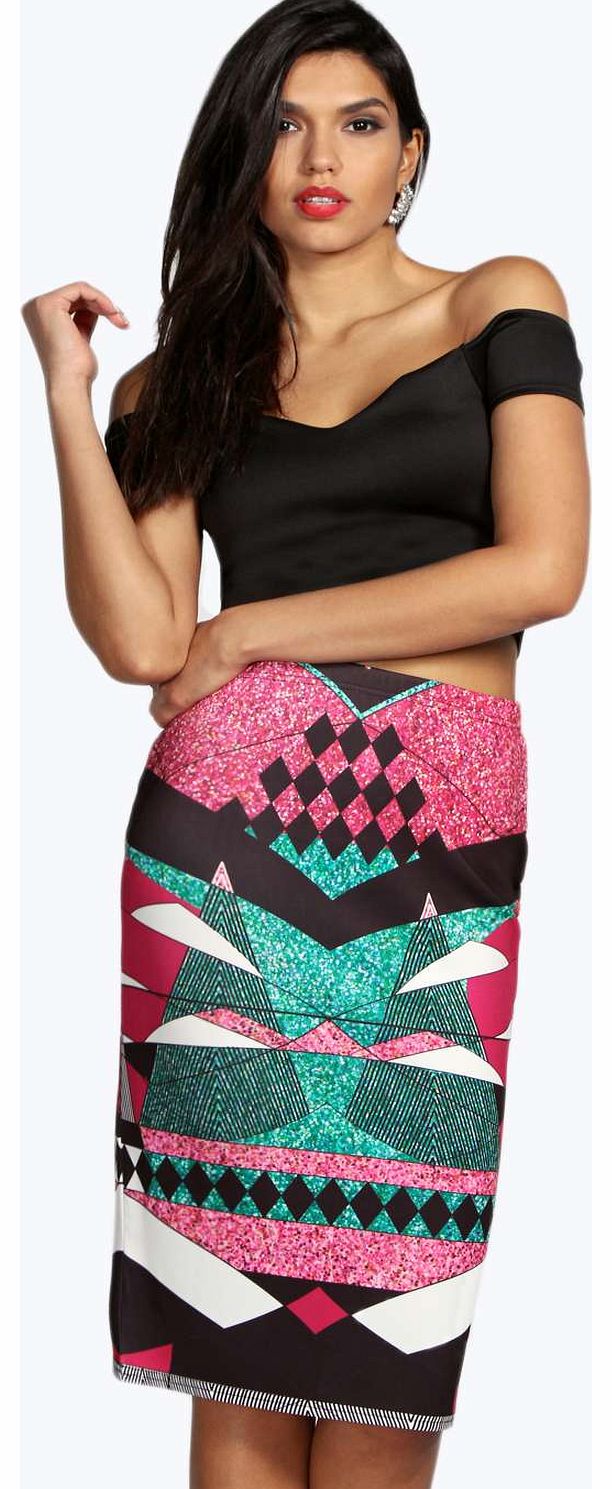 Fiona Geo Print Scuba Midi Skirt - plum azz16773