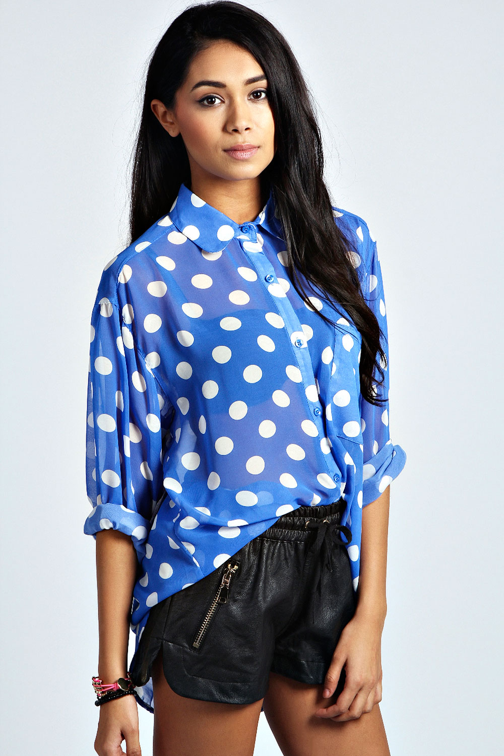 Fiona Spot Oversized Blouse - cobalt