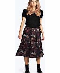 boohoo Floral Print Box Pleat Midi Skirt - multi azz14570