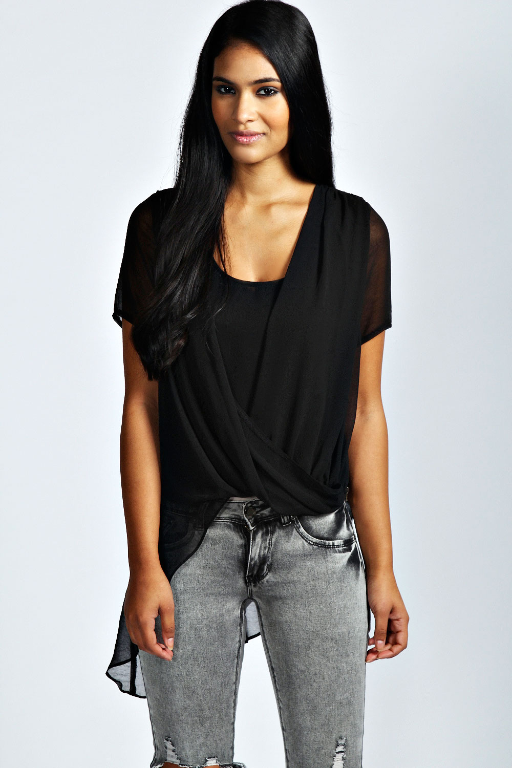 Gemma Cross Over Asymetric Chiffon Blouse