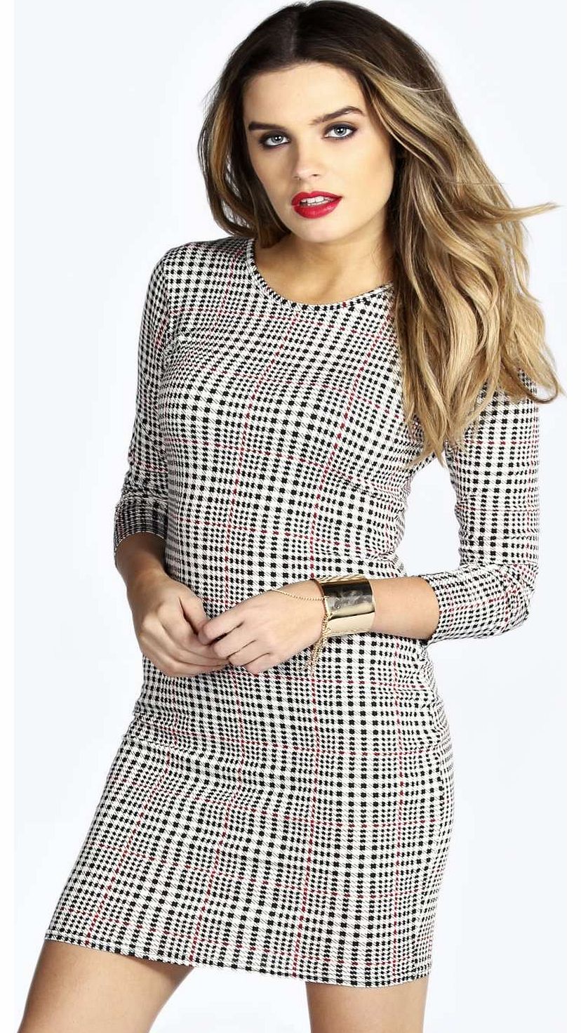 Gemma Dogtooth Print Bodycon Dress - multi