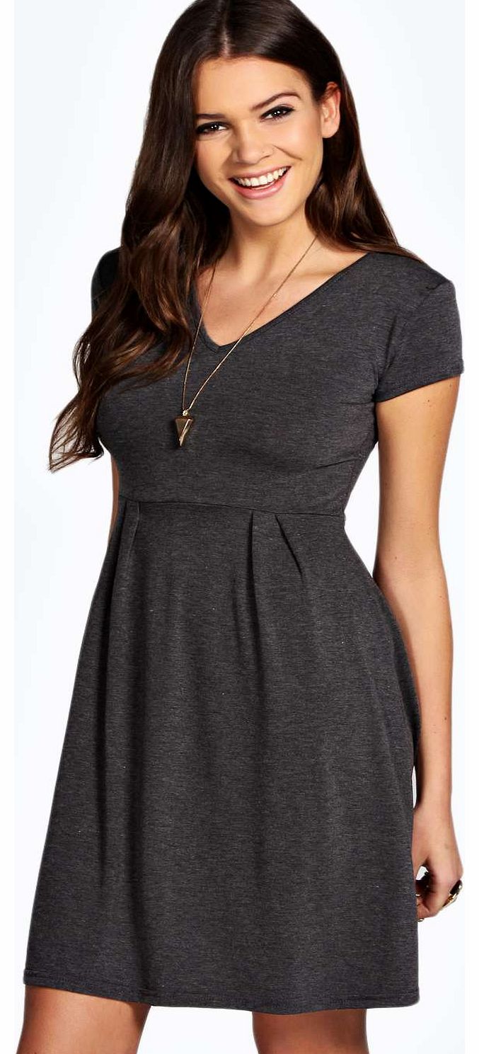 Grace V Neck Skater Dress - grey marl azz15481