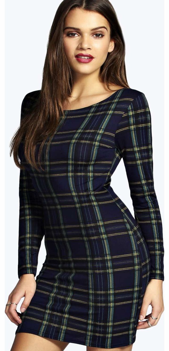 Hollie Checked Bodycon Dress - blue azz15457