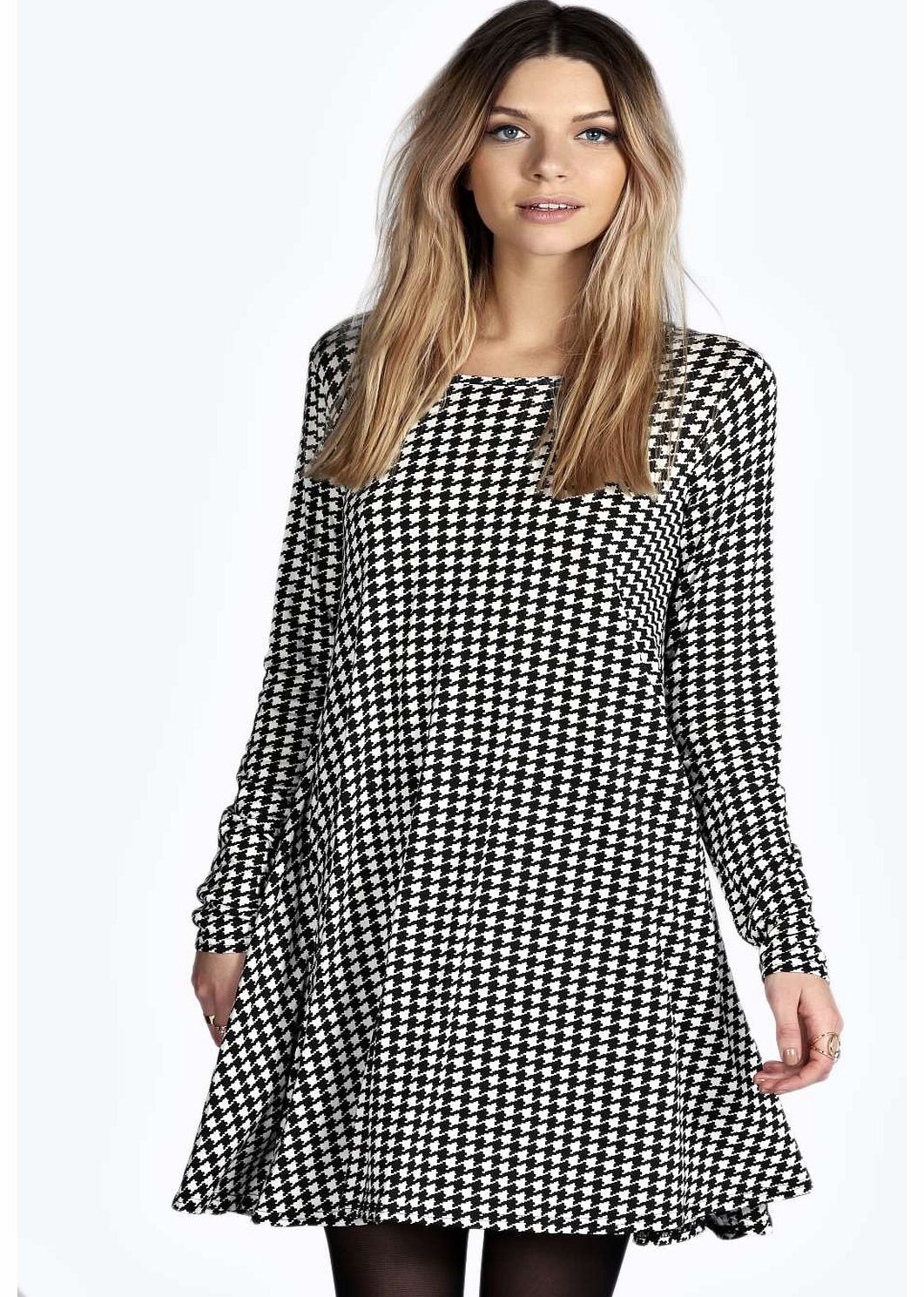 Holly Dogtooth Long Sleeve Swing Dress - multi