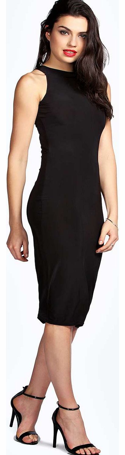 Holly High Neck Slinky Midi Dress - black azz19284