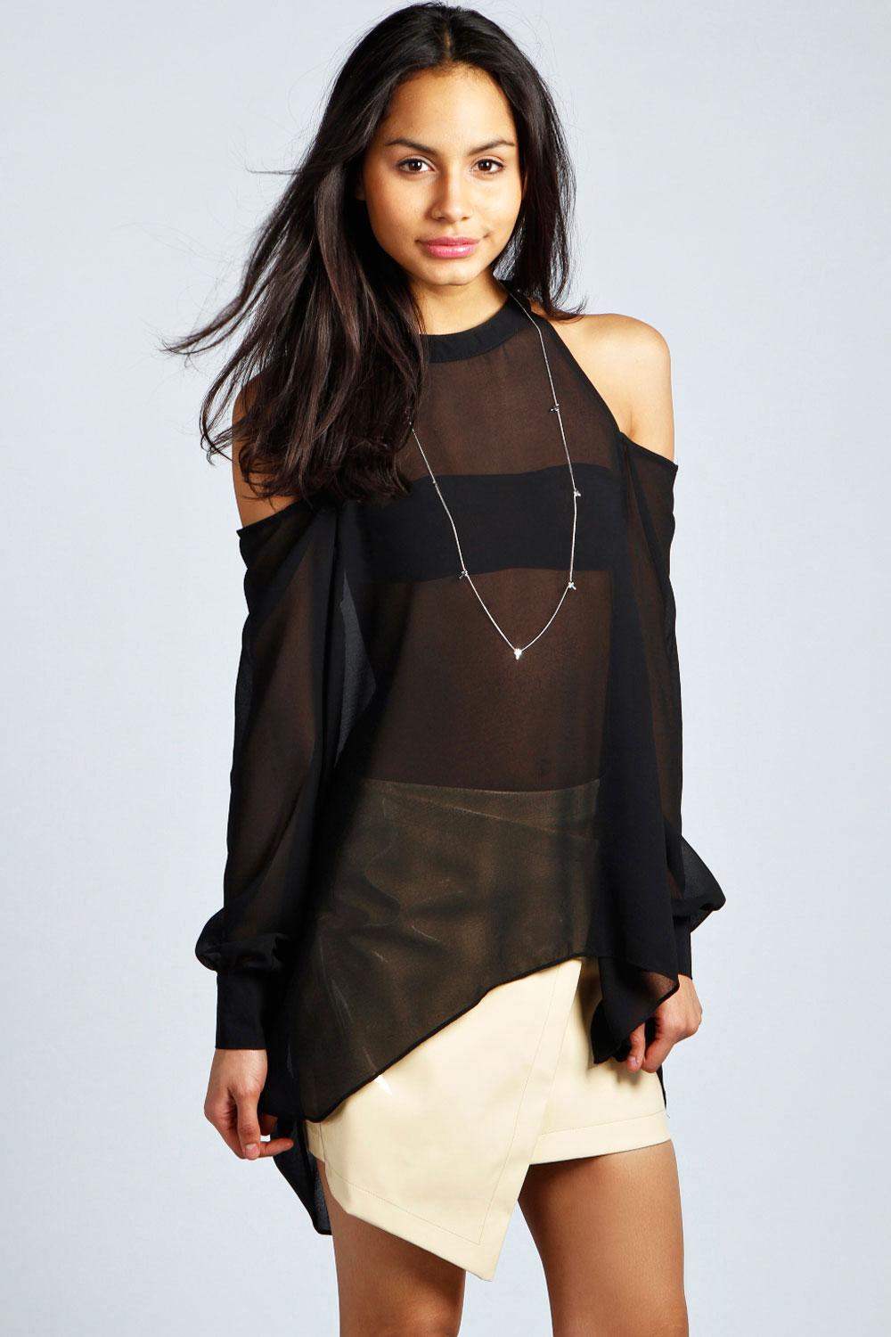 Isabella High Neck Cut Out Blouse - black